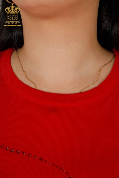 Venta al por mayor Suéter de Punto para Mujer - Cuello Redondo - Rojo - 30157 | kazee - 4