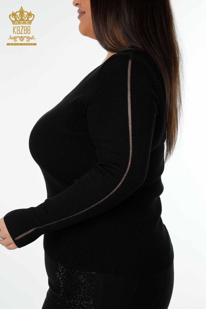 Venta al por mayor Suéter de punto para mujer con cuello en V negro - 16249 | kazee - 2