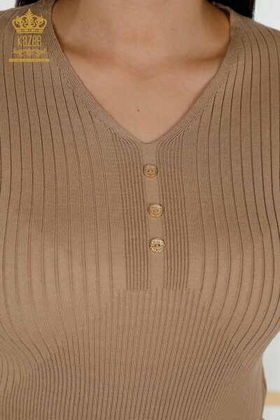 Venta al por mayor Suéter de punto para mujer - Detalle de botones - Beige - 30043 | kazee - 3