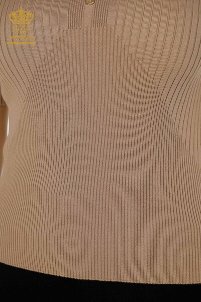 Venta al por mayor Suéter de punto para mujer - Detalle de botones - Beige - 30043 | kazee - 5