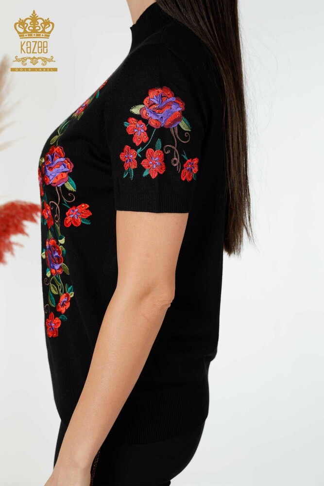 Venta al por mayor Suéter de Punto para Mujer Estampado Floral Negro - 15876 | kazee - 5