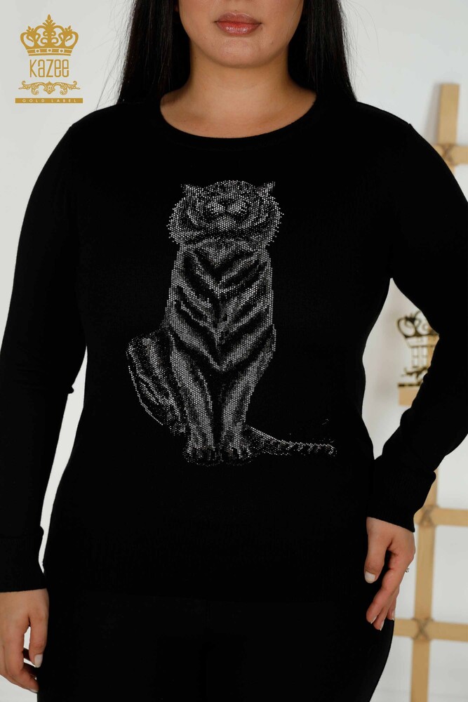 Venta al por mayor Suéter de punto para mujer - Patrón de tigre - Negro - 30127 | kazee - 2