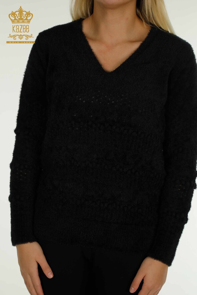 Venta al por mayor Jersey de Punto para Mujer Angora Cuello en V Negro - 30697 | KAZEE - 3