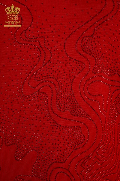 Venta al por mayor Suéter de punto para mujer con bordado de piedra Rojo - 30659 | KAZEE - Thumbnail (2)