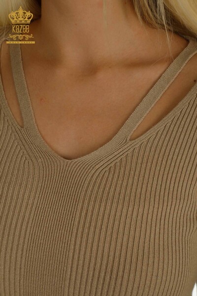 Venta al por mayor Jersey de Mujer con Detalle de Cuello Beige - 30392 | KAZEE - 3