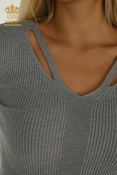 Venta al por mayor Jersey de Mujer con Detalle de Cuello Gris - 30392 | KAZEE - 4