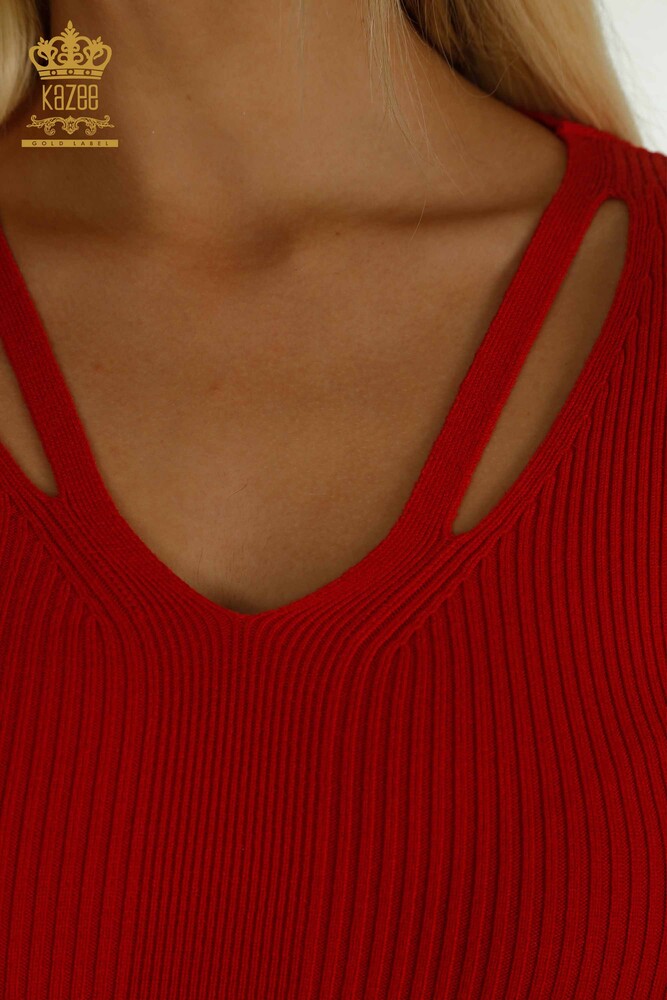 Venta al por mayor Jersey de Punto para Mujer con Detalle de Cuello Rojo - 30392 | KAZEE - 3