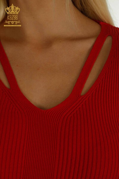 Venta al por mayor Jersey de Punto para Mujer con Detalle de Cuello Rojo - 30392 | KAZEE - 3