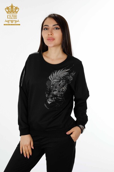 Venta al por mayor Conjunto de chándal para mujer Tiger Detail Black - 17459 | kazee - 2