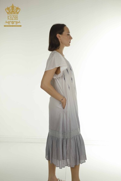 Платье женское оптом вышитое камнем серое - 2281 | КАZЕЕ - Thumbnail