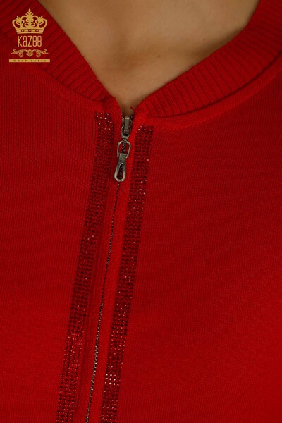 Оптовый женский спортивный костюм красного цвета с вышивкой камнями - 16662 | КАZEE - Thumbnail