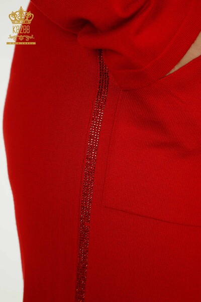 Оптовый женский спортивный костюм красного цвета с вышивкой камнями - 16662 | КАZEE - Thumbnail