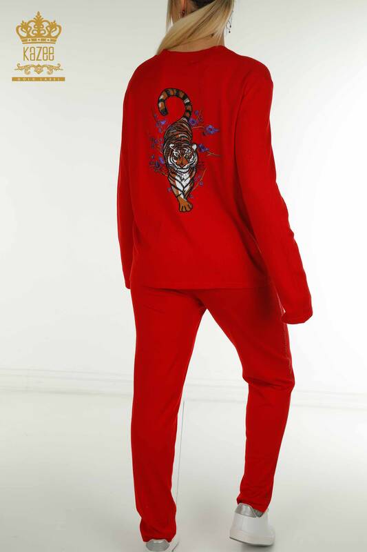 Оптовый женский спортивный костюм красного цвета с вышивкой камнями - 16662 | КАZEE