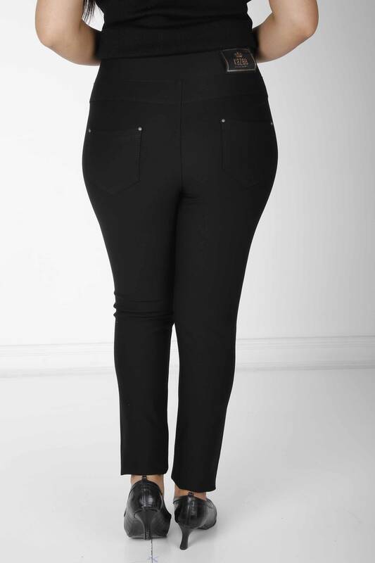 Pantalon Noir avec Broderie de Pierres Blanches - 3729 | KAZEE (Lot de 4 36-38-40-42)