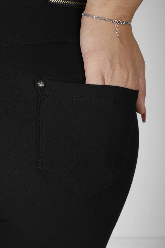 Pantalon Noir avec Broderie de Pierres Blanches - 3729 | KAZEE (Lot de 4 36-38-40-42)