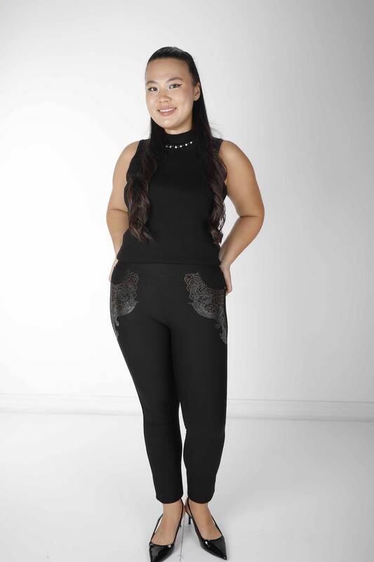 Pantalón Negro con Bordado de Piedras de Colores - 3610 | KAZEE (Juego de 4 36-38-40-42)