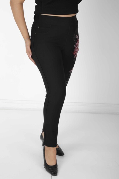 Pantalon Noir à Motif Floral Coloré - 3780 | KAZEE (Lot de 4 42-44-46-48) - Thumbnail