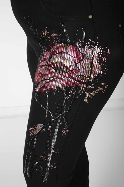 Pantalon Noir à Motif Floral Coloré - 3780 | KAZEE (Lot de 4 42-44-46-48) - Thumbnail