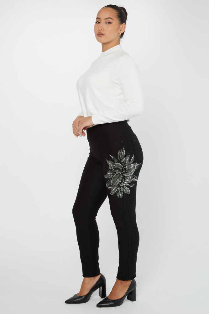 Pantalón Negro con Bordado de Flores y Piedras - 3710 | KAZEE (Juego de 4 42-44-46-48) - 1