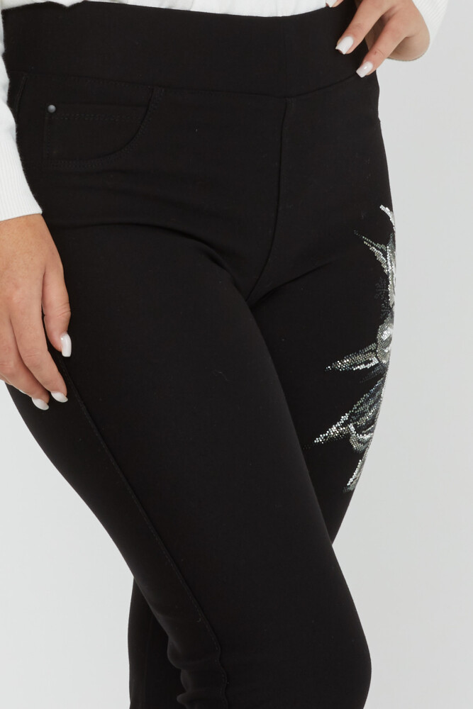 Pantalón Negro con Bordado de Flores y Piedras - 3710 | KAZEE (Juego de 4 42-44-46-48) - 3