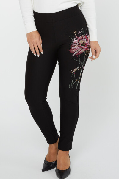 Pantalón Negro con Bordado de Flores y Piedras - 3778 | KAZEE (Juego de 4 36-38-40-42) - 2