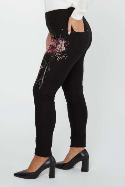 Pantalón Negro con Bordado de Flores y Piedras - 3778 | KAZEE (Juego de 4 36-38-40-42) - 4