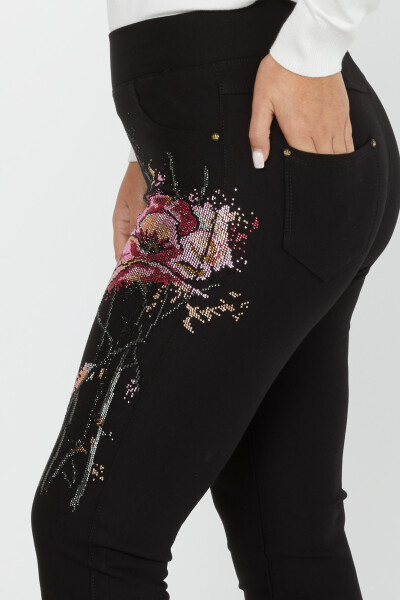 Pantalón Negro con Bordado de Flores y Piedras - 3778 | KAZEE (Juego de 4 36-38-40-42) - 5