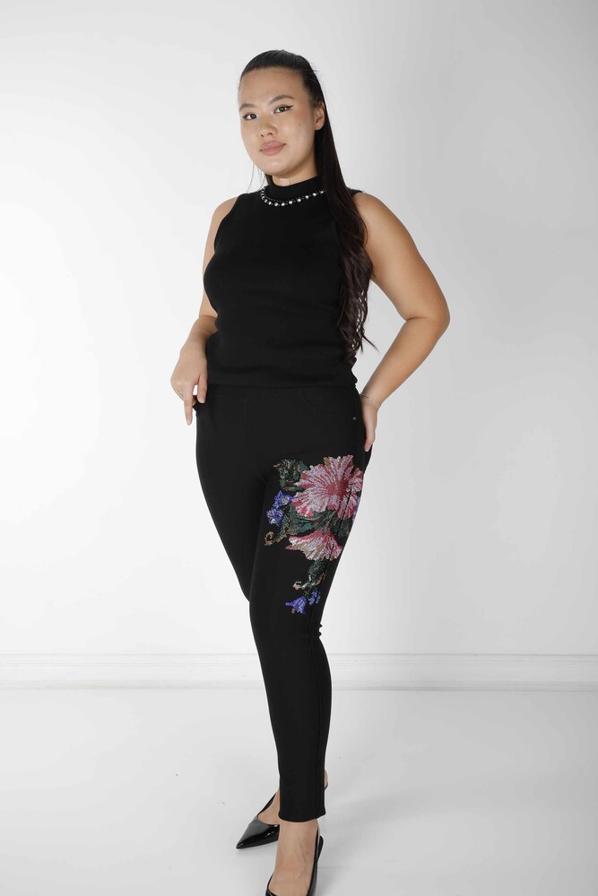 Pantalón Negro con Estampado Floral - 3419 | KAZEE (Juego de 4 36-38-40-42) - 1