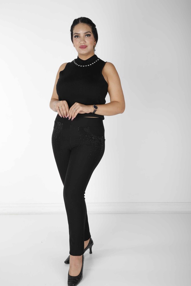 Pantalon Noir avec Pierres - 3736 | KAZEE (Lot de 4 36-38-40-42) - 1