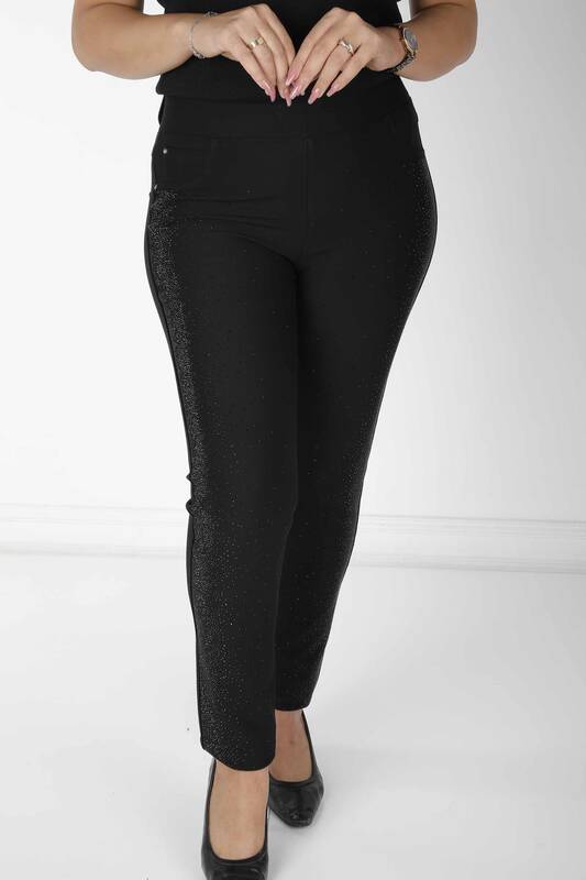 Pantaloni negri cu pietre cu talie elastică - 3764 | KAZEE (Set de 4 42-44-46-48)