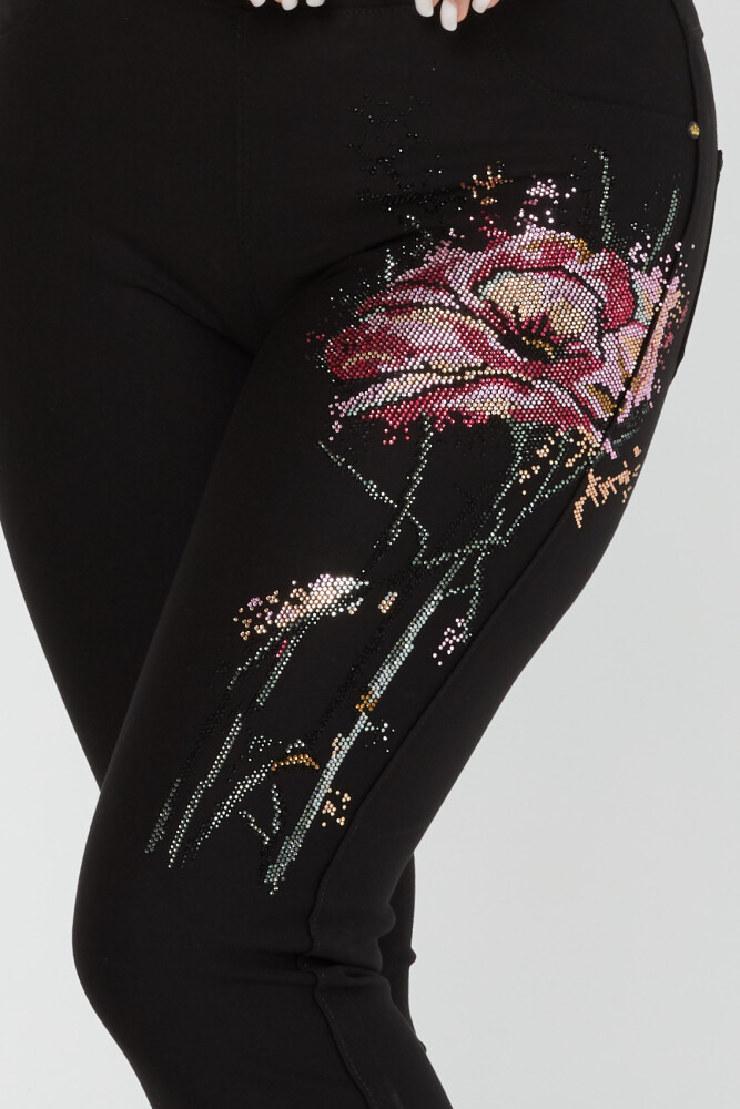 Pants Flower Stone Embroidered Black - 3778 | KAZEE (Set of 4 36-38-40-42) - 3