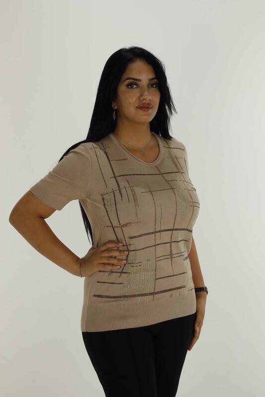 Punto Cuello Redondo Manga Corta Piedra Beige - 30455 | KAZEE