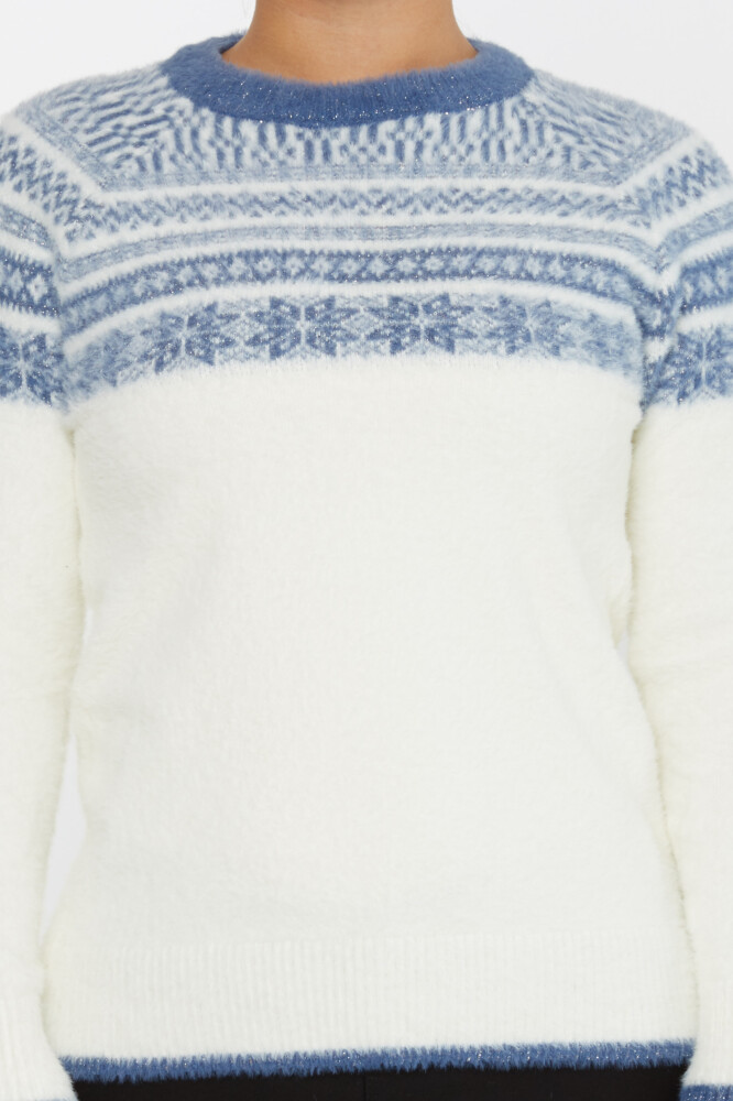 Pull Angora À Motifs Manches Longues Écru-Bleu - 30682 | KAZEE (Lot de 3 S-M-L) - 3