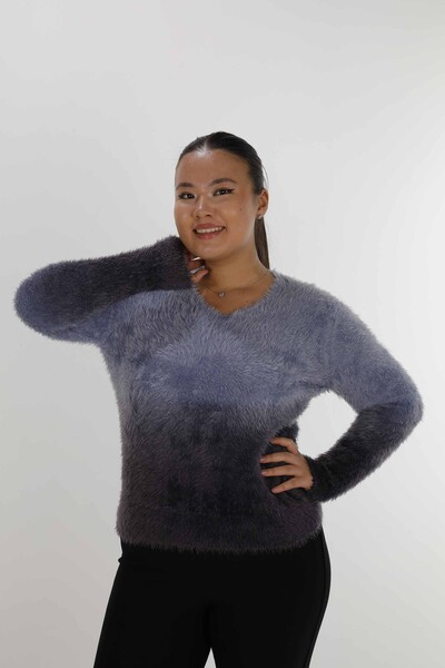 Pull Angora Manches Longues Col V Bleu - 31013 | KAZEE (Lot de 3 S-M-L) - Thumbnail