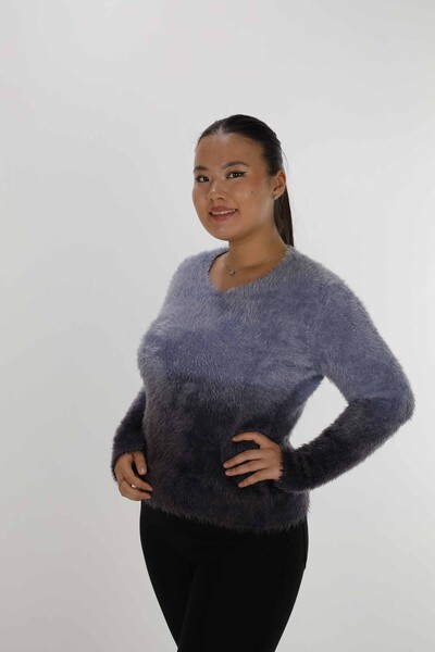 Pull Angora Manches Longues Col V Bleu - 31013 | KAZEE (Lot de 3 S-M-L) - Thumbnail