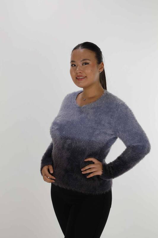 Pull Angora Manches Longues Col V Bleu - 31013 | KAZEE (Lot de 3 S-M-L)