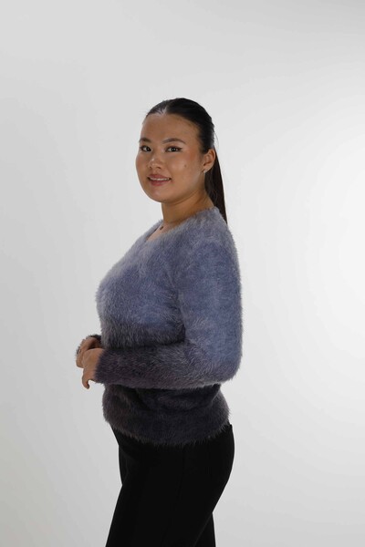 Pull Angora Manches Longues Col V Bleu - 31013 | KAZEE (Lot de 3 S-M-L) - Thumbnail