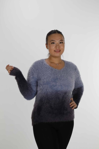 Pull Angora Manches Longues Col V Bleu - 31013 | KAZEE (Lot de 3 S-M-L) - Thumbnail