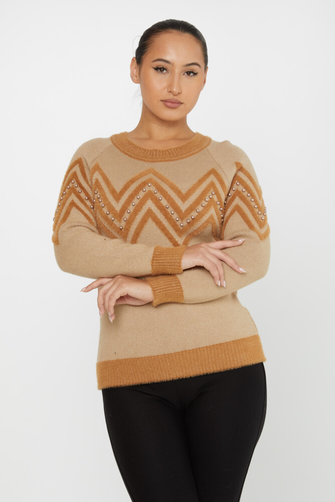 Pull Angora Perle Brodée Manches Longues Marron - 30232 | KAZEE (Lot de 3 S-M-L) - 1