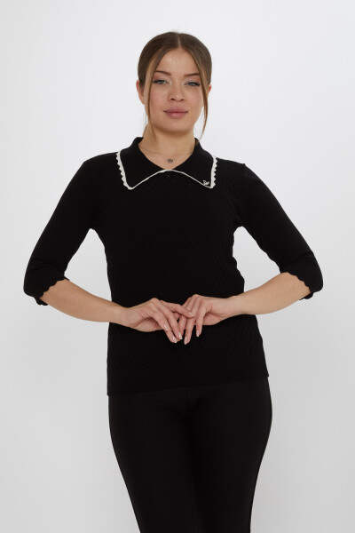 Pull en maille avec broche cygne noir-écru - 31814 | KAZEE (Lot de 3 M-L-XL) - 2