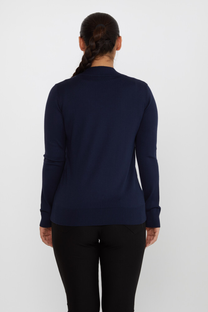 Pull en Maille Pierre Brodée Manches Longues Bleu Marine - 30690 | KAZEE (Lot de 4 L-XL-2XL-3XL) - 5