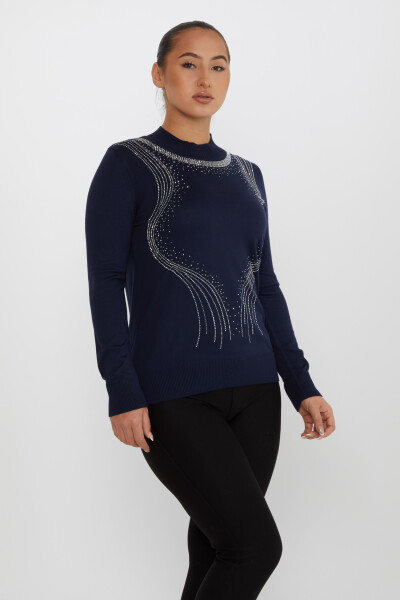 Pull en Maille Pierre Brodée Manches Longues Bleu Marine - 30690 | KAZEE (Lot de 4 L-XL-2XL-3XL) - 2