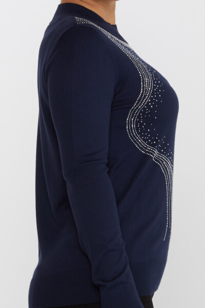 Pull en Maille Pierre Brodée Manches Longues Bleu Marine - 30690 | KAZEE (Lot de 4 L-XL-2XL-3XL) - 4