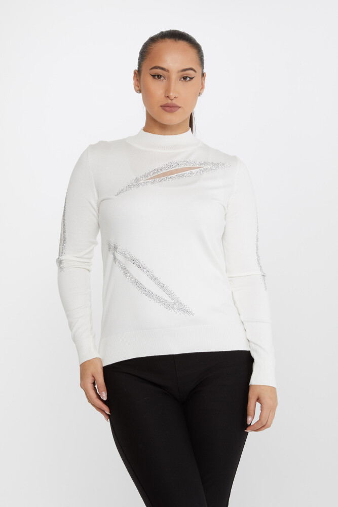 Pull Maille Pierre Brodée Tulle Ecru - 30090 | KAZEE (Lot de 4 M-L-XL-2XL) - 2