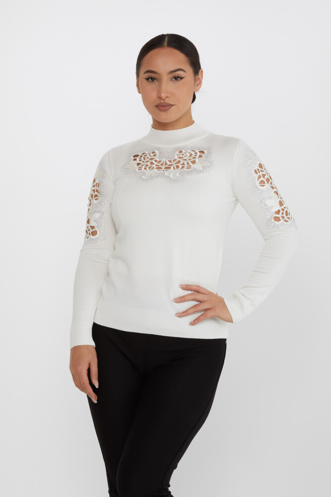 Pull En Maille Pierre Brodée Détail Décolleté Ecru - 31262 | KAZEE (Lot de 4 M-L-XL-2XL) - 1