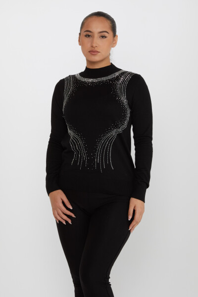 Pull en tricot pierre brodée à manches longues noir - 30690 | KAZEE (Lot de 4 L-XL-2XL-3XL) - 1