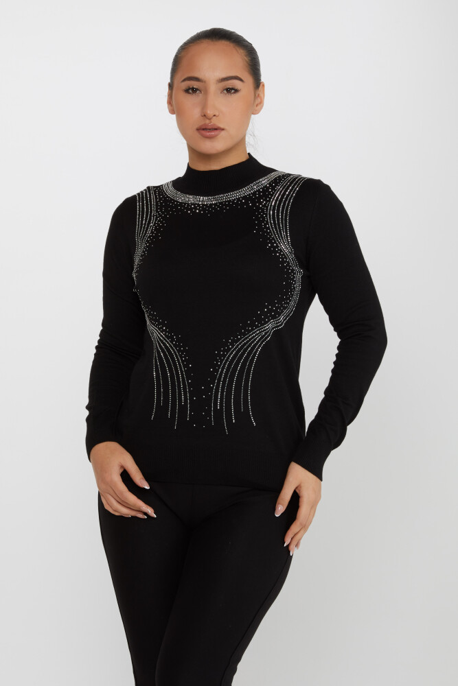 Pull en tricot pierre brodée à manches longues noir - 30690 | KAZEE (Lot de 4 L-XL-2XL-3XL) - 2