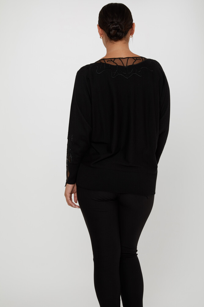 Pull en Maille avec Détail de Tulle Brodé de Pierre Noir - 31227 | KAZEE (Lot de 3 L-XL-2XL) - 4