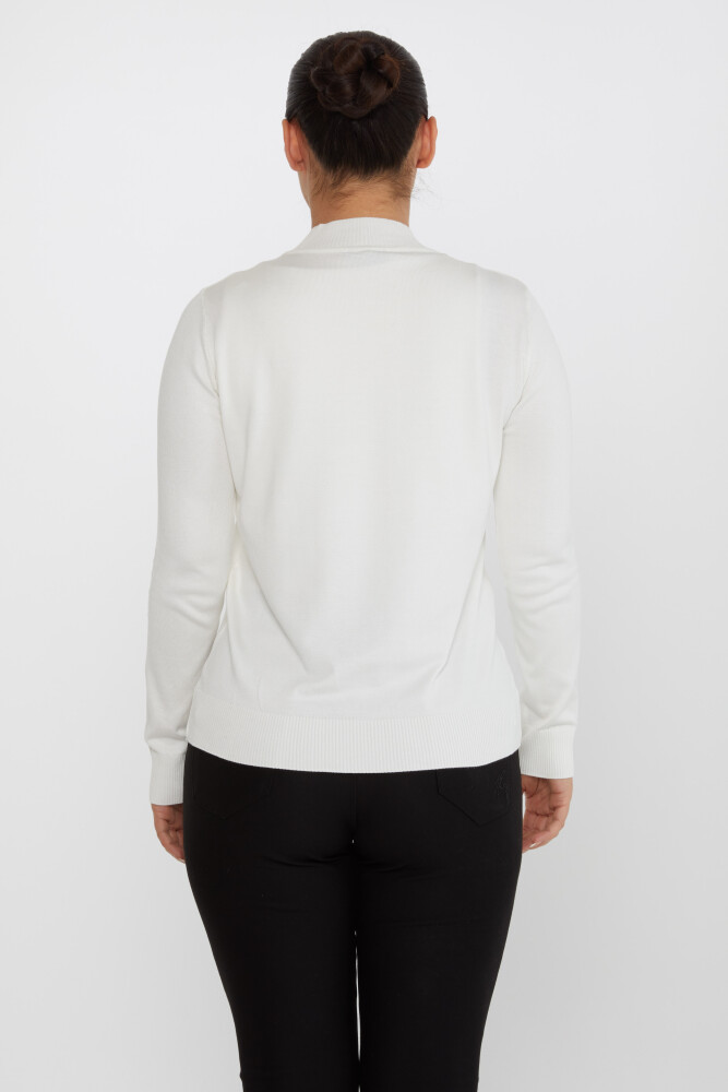 Pull En Maille Pierre Colorée Brodée Manches Longues Ecru - 30748 | KAZEE (Lot de 4 L-XL-2XL-3XL) - 5