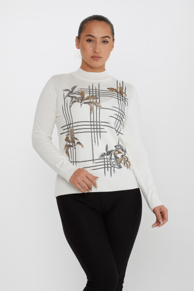 Pull En Maille Pierre Colorée Brodée Manches Longues Ecru - 30748 | KAZEE (Lot de 4 L-XL-2XL-3XL) - 2